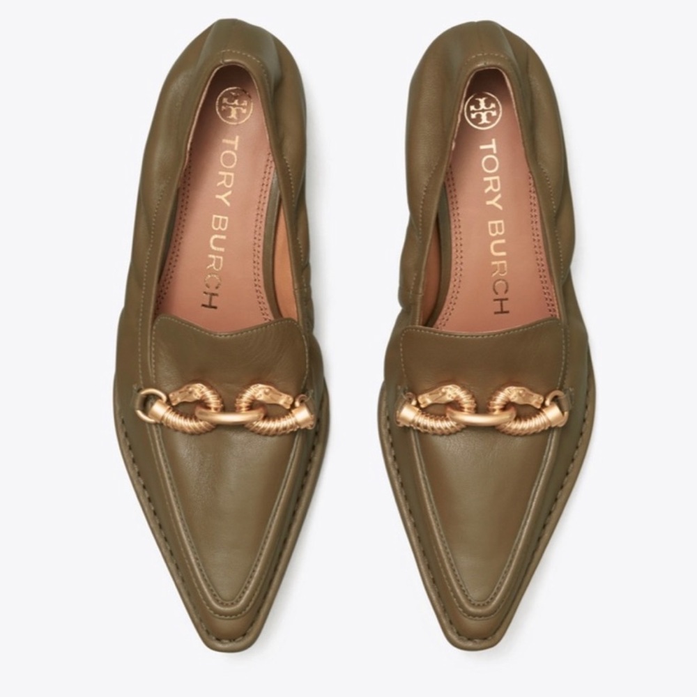 Tory Burch Pointy-Toe Loafer in Olive